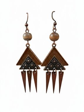 New Copper Triangle Dangle Earrings - Brown